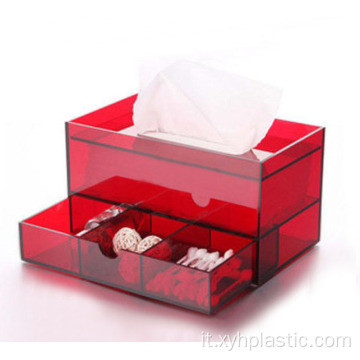 Squisita scatola di fazzoletti in acrilico rosso con cosmetici
